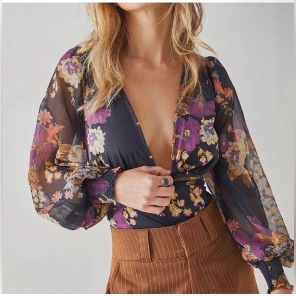 Free People Tops - Free People Intimately Wanderlust Floral Sheer Sleeve Bodysuit